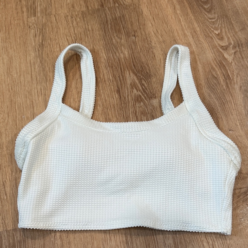 Aerie White Waffle Longline Scoop Bikini Top